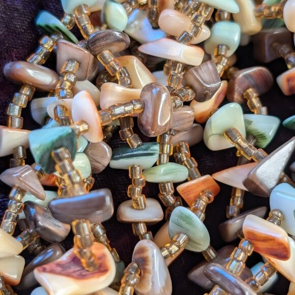 Vintage Multi-strand Shell & Glass Bead Necklace, Made in Japan - Southwest Hues - Picture 14 of 16